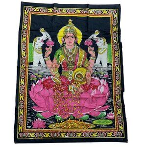 Hindu Goddess Lakshmi Wall Hanging Sequins Tapestry Cotton Handmade Decor